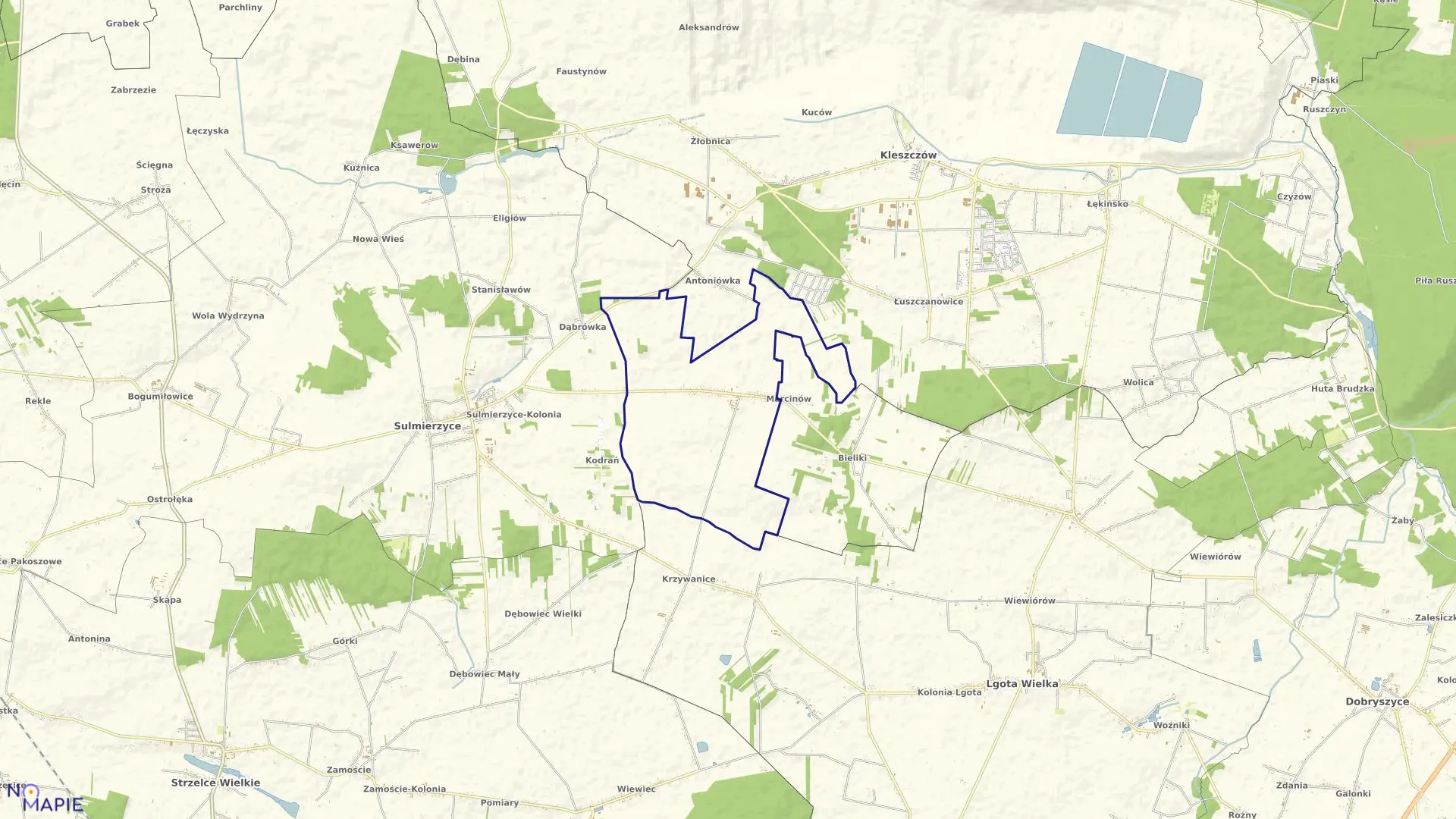 Mapa obrębu Chorzenice w gminie Sulmierzyce