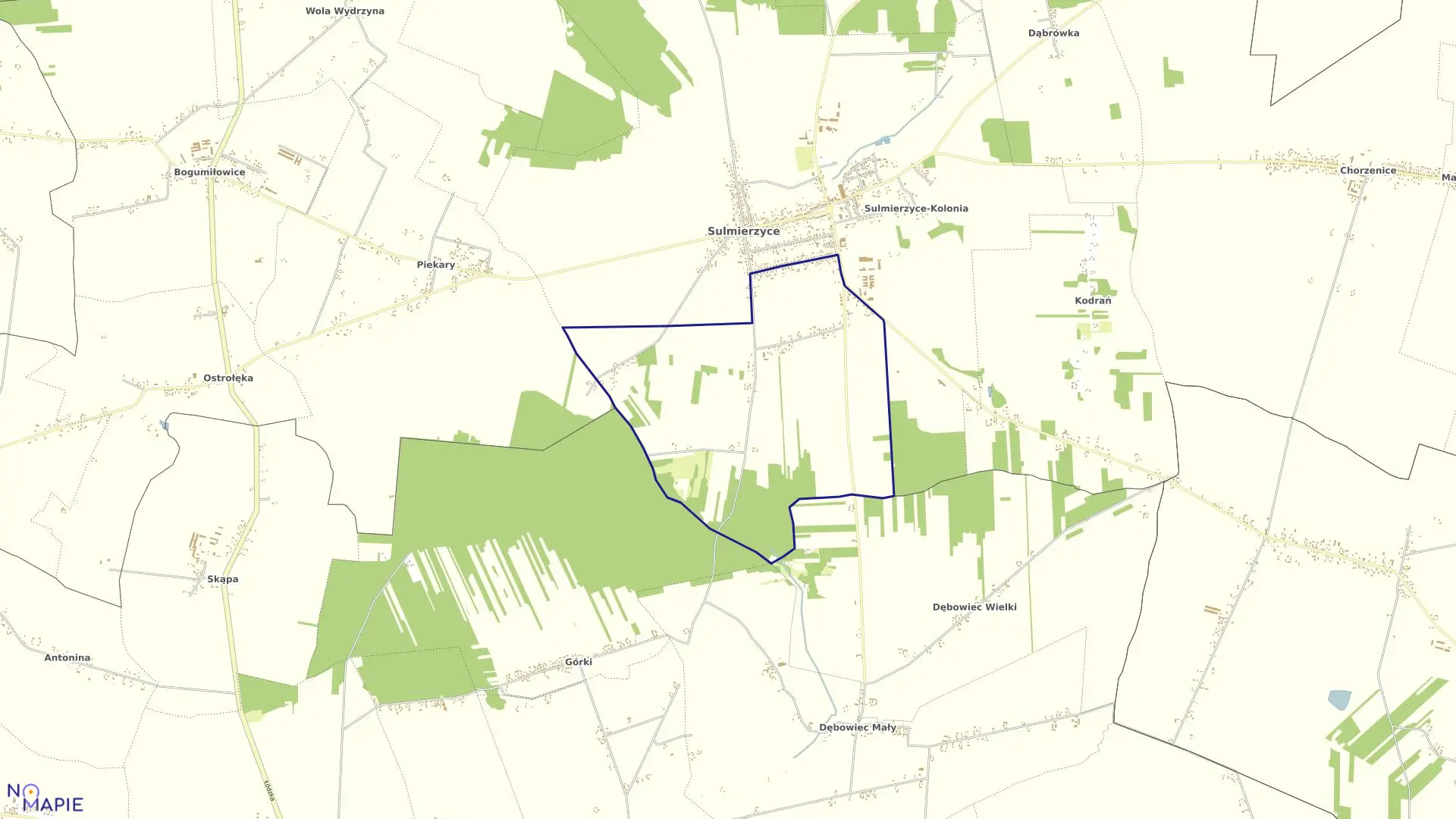 Mapa obrębu Dąbrowa w gminie Sulmierzyce