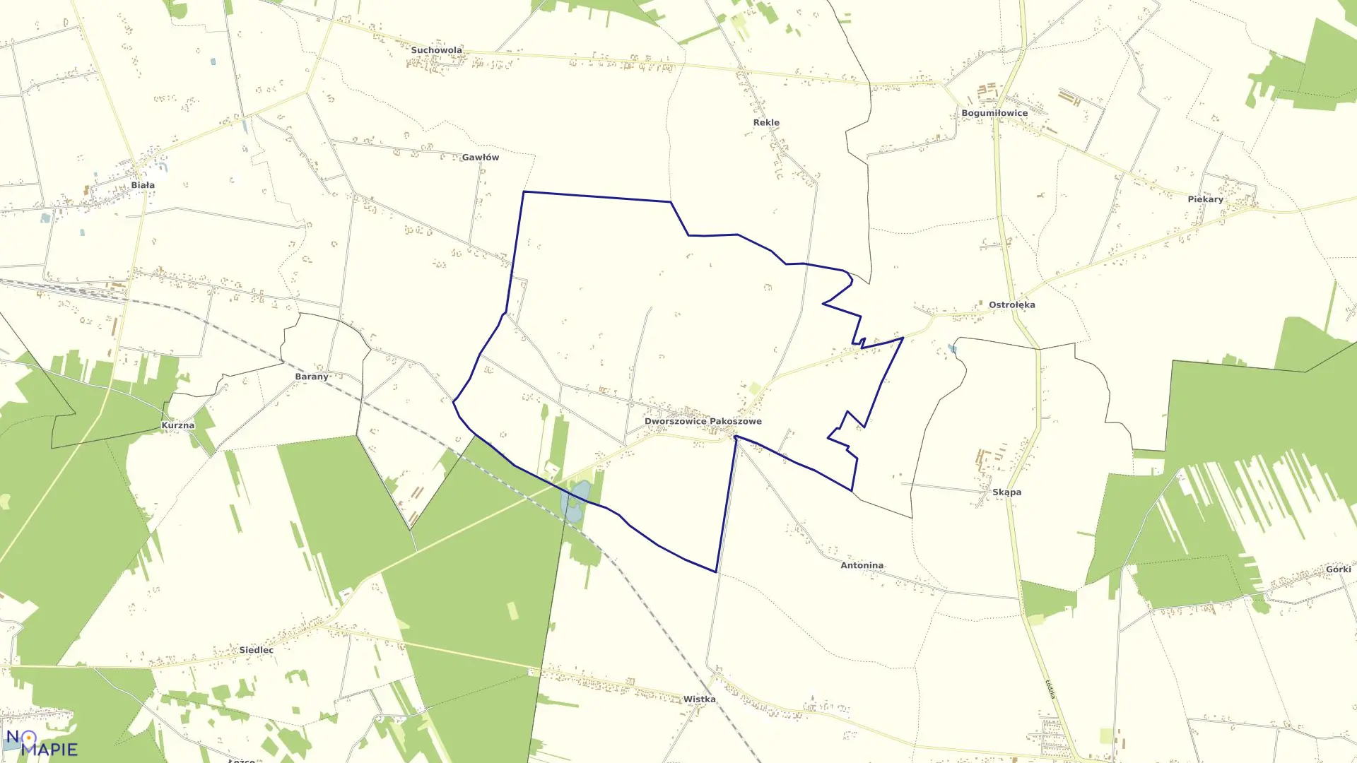 Mapa obrębu Dworszowice Pakosz. w gminie Sulmierzyce