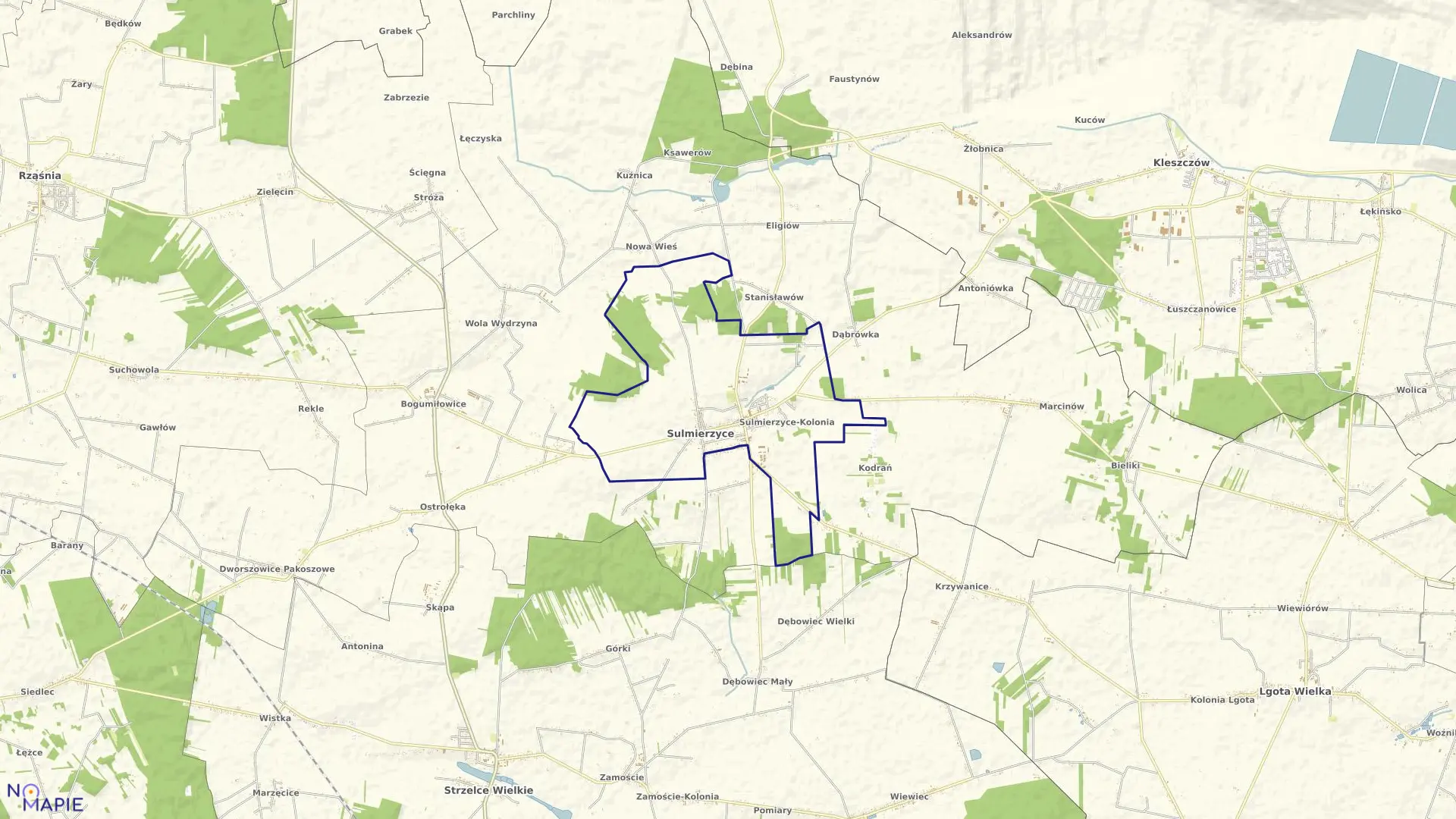 Mapa obrębu Sulmierzyce w gminie Sulmierzyce